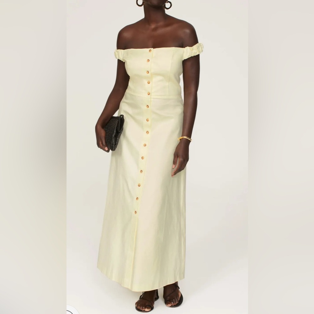 NWT Favorite Daughter Lovesick Midi Dress Butter Yellow Classy Womens 10 - Picture 2 of 6